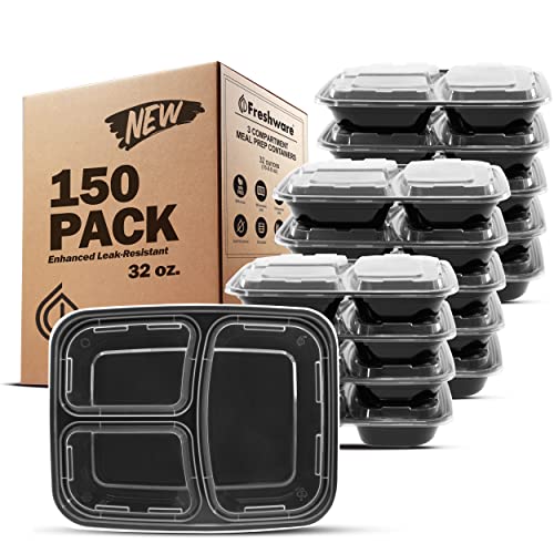 Freshware Meal Prep Containers [150 Pack] 3 Compartment