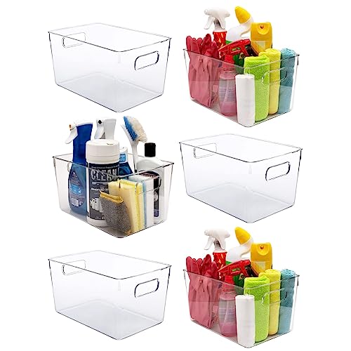 Clear Plastic Storage Bins, Perfect for Kitchen Organization or Pantry Organization and Storage, Laundry Room, Fridge Organizer Bins, Pantry Storage  6 Pack