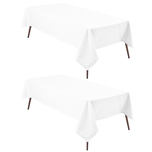Hiasan 2 Pieces White Rectangle Tablecloth - Waterproof and Spillproof Restaurant Washable Polyester Table Cloth for Dining Room, 90 x 132 Inch