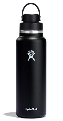 Hydro Flask Water Bottle - Insulated Stainless Steel - Wide Mouth Chug Lid, Non Spill, Leakproof in 40 Oz Black