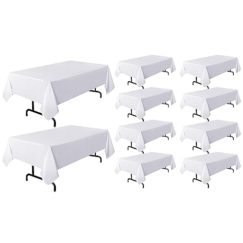 sancua 10 Pack White Tablecloth 60 x 102 Inch, Rectangle Table Cloth for 6 Feet Tables - Stain and Wrinkle Resistant Washable Polyester Table Cover for Dining Tables, Buffet Parties and Camping