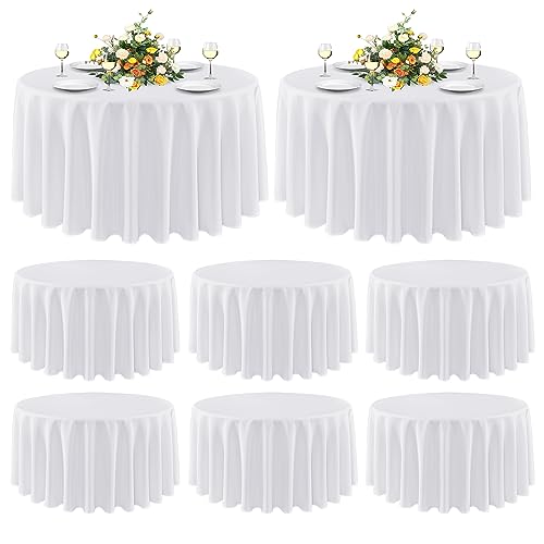 sancua 8 Pack Round Tablecloth 90 Inch White, Stain and Wrinkle Resistant Table Cloth - Washable Polyester Table Cover for Dining Tables, Buffet Parties and Camping