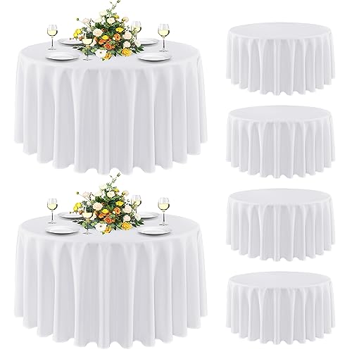 sancua 6 Pack Round Tablecloth 120 Inch White, Stain and Wrinkle Resistant Table Cloth - Washable Polyester Table Cover for Dining Tables, Buffet Parties and Camping