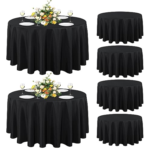 sancua 6 Pack Round Tablecloth 108 Inch Black, Stain and Wrinkle Resistant Table Cloth - Washable Polyester Table Cover for Dining Tables, Buffet Parties and Camping