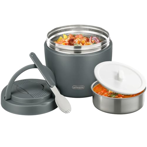 Thermo Food Jar for Hot Food Adults 32OZ Soup Thermo Lunch Containers Wide Mouth Vacuum Insulated Stainless Steel Leakproof Bento Box with Spoon (Grey)