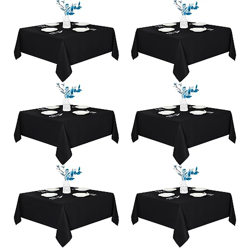 Fitable 6 Pack Black Square Tablecloths - 70 x 70 Inches - Stain Resistant and Reusable Table Clothes, Polyester Fabric Table Covers for Dining, Card Tables, Coffee Tables