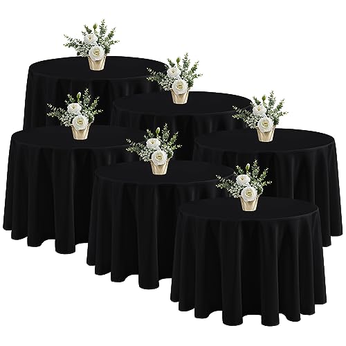 Fitable 6 Pack Black Tablecloths for Round Tables - 108 Inches in Diameter - Stain Resistant and Washable Table Clothes, Polyester Fabric Table Covers for Wedding, Party, Banquet, Formal Events