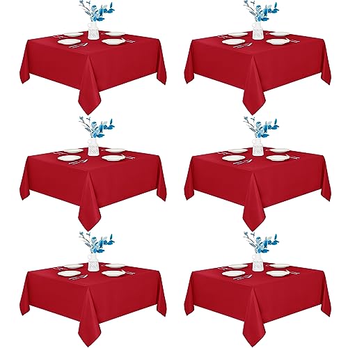Fitable 6 Pack Red Square Tablecloths - 70 x 70 Inches - Stain Resistant and Reusable Table Clothes, Polyester Fabric Table Covers for Dining, Card Tables, Coffee Tables