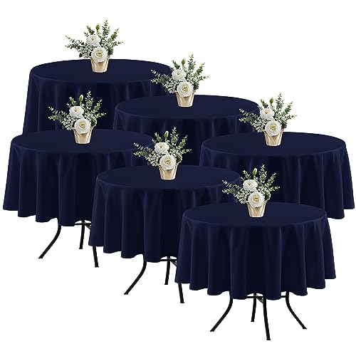 Fitable 6 Pack Navy Round Table Clothes - 70 Inches in Diameter - Stain Resistant and Washable Tablecloths, Polyester Fabric Table Covers for Wedding, Party, Banquet, Gathering