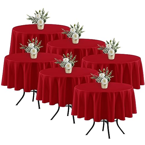 Fitable 6 Pack Red Round Table Clothes - 70 Inches in Diameter - Stain Resistant and Washable Tablecloths, Polyester Fabric Table Covers for Wedding, Party, Banquet, Gathering