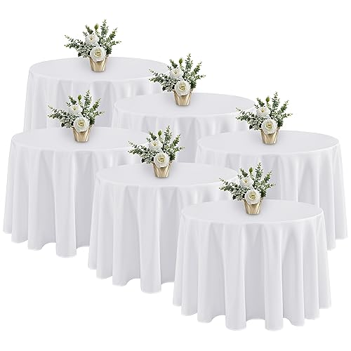 Fitable 6 Pack White Round Table Clothes - 90 Inches
