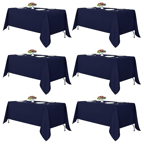 Fitable Navy Rectangle Tablecloths for 6 Foot Tables, 6 Pack - 70 x 108 Inches - Stain Resistant and Washable Table Clothes, Polyester Fabric Table Covers for Wedding, Party, Banquet, Buffect