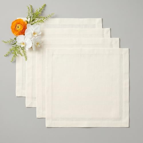 Solino Home Ivory Placemats Set of 4-100% Pure Linen Placemats 14 x 14 Inch for Fall, Autumn, Thanksgiving, Christmas - Fete