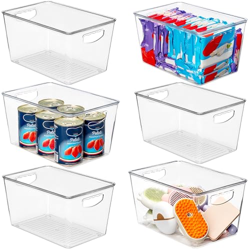 theaoo Clear Storage Bins with Lids Stackable - Large Plastic Containers for Pantry Organization and Storage - Perfect for Kitchen,Fridge,Laundry Room,Bathroom,Garage,Closet,Cabinet Organizer - 6 Pack