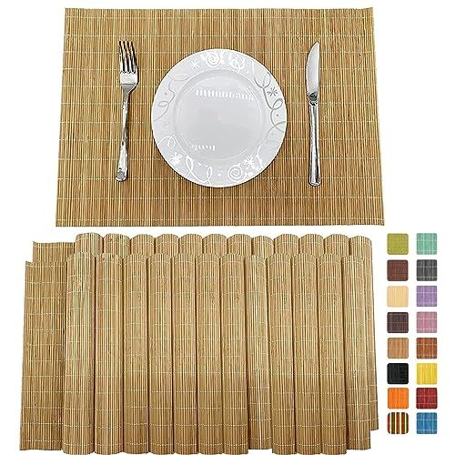 ANDSTAR Set of 24 Bamboo Placemats 17.7X11.8Inch Sushi Rolling Mat Japanese Style Bamboo Mat Natural Place Mats Washable Heat Resistant Table Mats for Dinner Dining Table Wedding Parties(Brown)