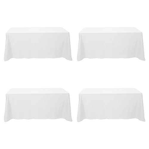 BRILLMAX 4 Pack White Tablecloths for 6 Foot Rectangle Tables 90 x 132 Inch - 6ft Rectangular Bulk Linen Polyester Fabric Washable Cloth Cover for Wedding Reception Banquet Birthday Party