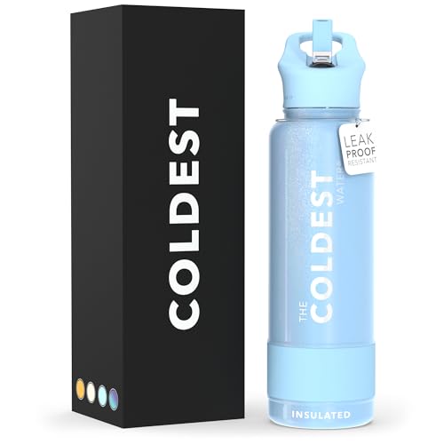 Coldest Insulated Water Bottle with Straw Lid - Stainless Steel Metal Insulated Bottle for Men & Women (Neptune Blue, 40 oz)