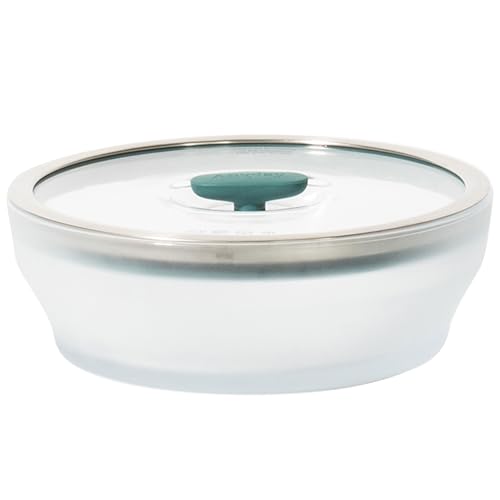 Anyday 7-Cup Microwave Cookware and Glass Container with Glass Lid, Plastic-Free Shallow Food Storage | Stackable Airtight Steamer with Vented Lid for Microwave-Safe Reheating & Steaming Vegetables