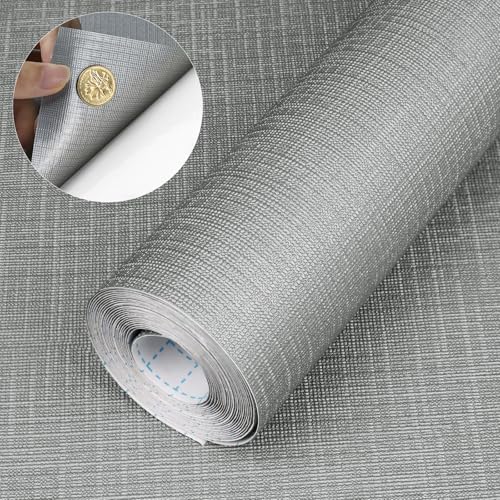 Self Adhesive Shelf Liner, Peel and Stick Drawer Liner Waterproof Contact Decor Liner with Grain Texture for Kitchen Walls Cabinets, Bedroom Classroom, Cover Book (Silver Gray, 17.5 x 393.7 inches)