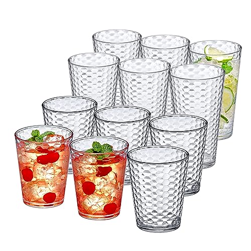 Amazing Abby - Snowflake - 16-Ounce and 24-Ounce Tumblers (Set of 12), Clear Reusable Plastic Cups, Stackable, BPA-Free, Shatter-Proof, Dishwasher-Safe