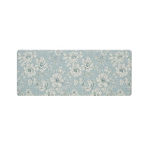 Laura Ashley - Anti-Fatigue Kitchen Mat, Iris Floral Design, Stain, Water & Fade Resistant, Cooking & Standing Relief, Non-Slip Backing, Measures 17.5" x 60", Light Blue