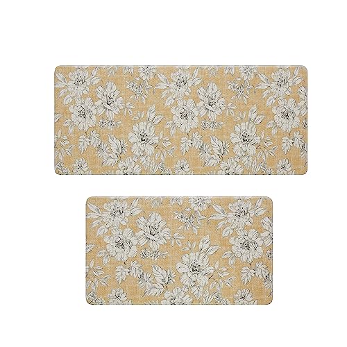 Laura Ashley - Anti-Fatigue Kitchen Mat, 2 Piece Set (Tawny Yellow)