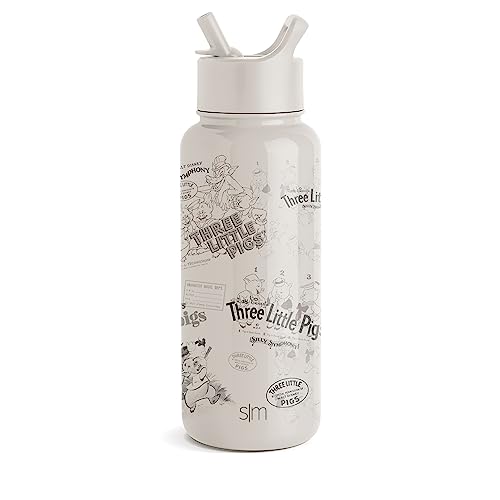 Simple Modern Disney Three Little PigsWater Bottle with Straw Lid Vacuum Insulated Stainless Steel Metal Thermos | Gifts for Women Men Reusable Leak Proof Flask | Summit Collection | 32oz