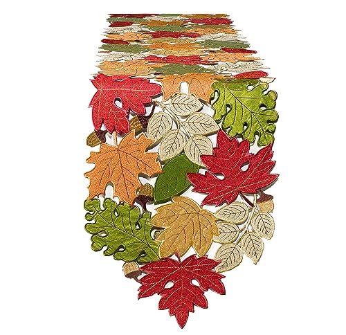 Fall Table Runner 120inches Long, Thanksgiving Harvest Cutwork Embroidered Table Runner 13in x 120in, Autumn Maple Leaves Table Decoration for Home Dining Kitchen Table