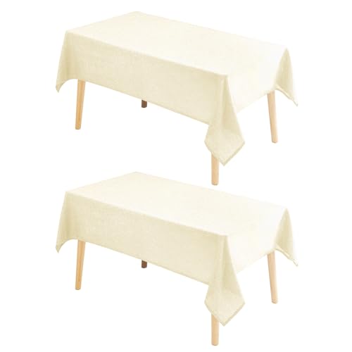 Hiasan 2 Pack Faux Linen Rectangle Tablecloth - Wrinkle and Stain Resistant Washable Table Cloth for Kitchen Dining Room Holiday Table Cover for Party Dinner, Champagne, 54 x 108 Inch