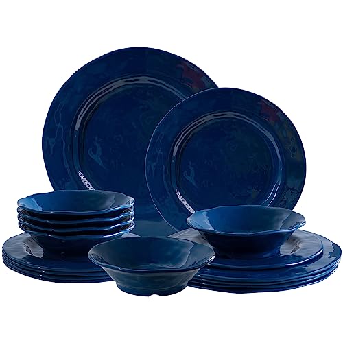 LEHAHA Blue 18-Piece Dinnerware Place Setting, Melamine Dishes for Indoor and Outdoor Dining, BPA Free, Reusable, Lightweight, Dishwasher Safe, Not Microwaveable