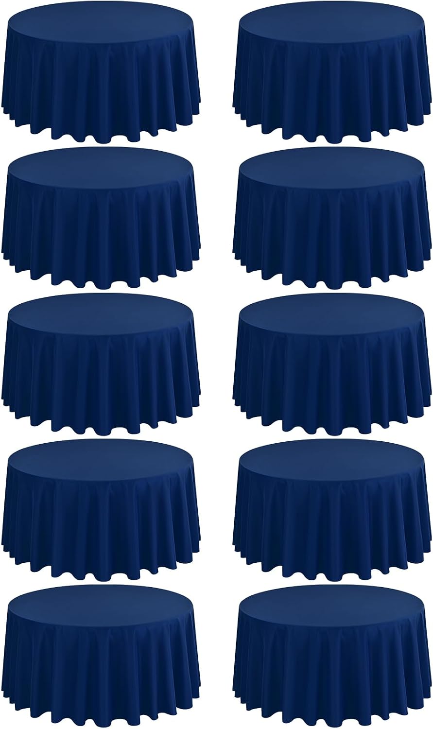 10 Pack Navy Blue 90 Inch Round Polyester Tablecloths - Wrinkle & Stain Resistant, Perfect for Weddings, Parties & Everyday Use