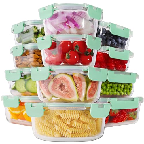 HOMBERKING 24pc Glass Food Storage Containers with Lids, Glass Meal Prep Containers, Airtight Bento Boxes, BPA Free & Leak Proof, Pantry Kitchen Storage(12 lids & 12 Containers) - Blue