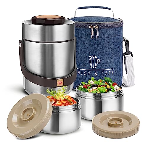 51 oz Adults Stainless Steel Vacuum Insulated Wide Mouth Soup Food Thermo Hot Food Jar with Keep Thermal Portable 2 Tier Stackable Bento Hot Food Containers Lunch Boxes (51 oz Silver)