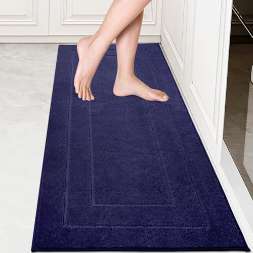 PURRUGS Machine Washable Kitchen Runner Rug (Navy Blue)