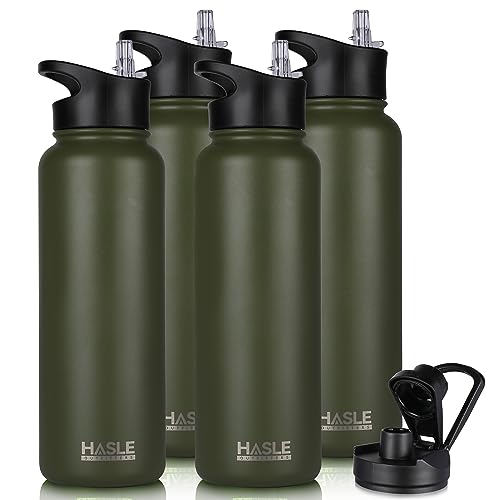 HASLE OUTFITTERS 40oz Stainless Steel Water Bottle, Vacuum Insulated Double Walled Leak Proof Sports Water Bottle with 2 Lids (Straw and Spout Lid) Thermo Mug Keep Cold and Hot(Army Green,4)