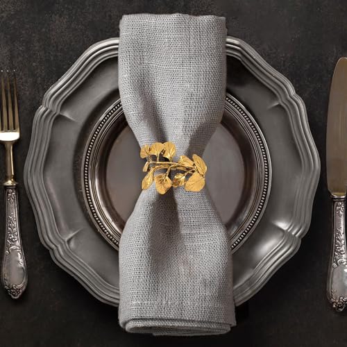 Decozen Set of 12 Gold Napkin Rings in Leaf Design, Festive, Table Decor Setting for Holiday, Wedding, Birthday, Kitchen, Home Decor, Housewarming Gift - Mothers Day Decorations
