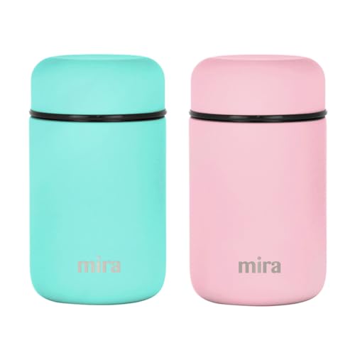 MIRA 2 Pack Insulated Food Jar Thermo for Hot Food & Soup, Compact Stainless Steel Vacuum Lunch Container, 13.5 oz, Teal, Rose Pink