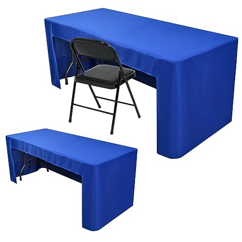 Nasitos 2 Pack Royal Blue 8ft Tablecloth Fitted-Open Back Folding Table Cover Washable and Wrinkle Resistant Rectangular Table Cloth for Trade Show, Book Fair, Career Fair, Convention, Events