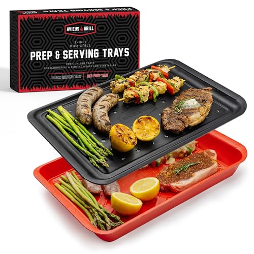 BLAZIN' GRILL Prep and Serve Trays | Set of 2 Stackable, Melamine Trays | Serving Tray & Marinating Tray | Serving Platter for Plating Food & BBQ Prep Tub for Marinating Meats | Grill Accessories |