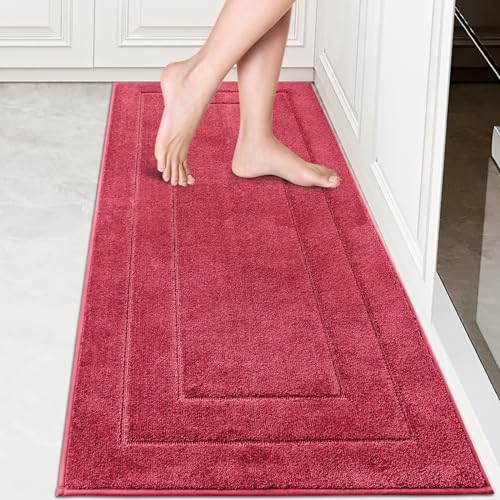 PURRUGS Machine Washable Kitchen Runner Rug 24" x 59", Non-Slip/Skid Hallway Runner Rug, Super Absorbent Soft Area Rug for Kitchen, Hallway & Laundry, Burgundy Red