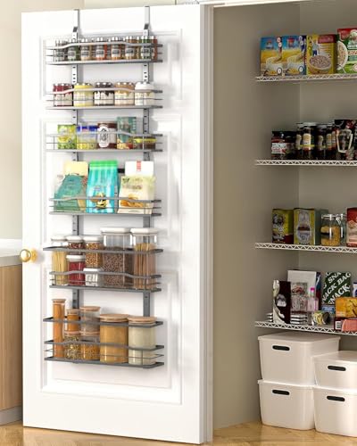Moforoco 6-Tier Over The Door Pantry Organizer, Pantry Organization and Storage, Black Hanging Basket Cabinet Door Wall Spice Rack Shelves, Home & Kitchen Laundry Room Bathroom Essentials accessories