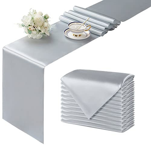 Manyshofu 24Pcs Satin Silver Table Runner