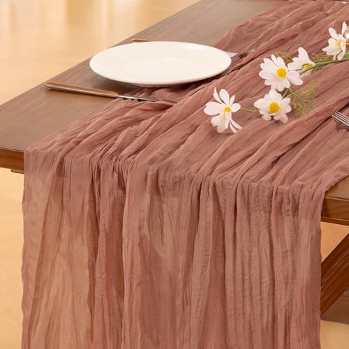 Socomi 10pcs Dusty Rose Fall Thanksgiving Cheesecloth Table Runner Boho Rustic Gauze 120 inch 10FT Cheese Cloth Runner for Wedding Party Baby Shower Birthday Home Decor Holiday Decorations