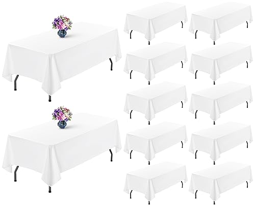 Showgeous 12 Pack Table Cloth White Tablecloth 60 x 126 Inch Table Clothes for 8 Foot Rectangle Tables, Wrinkle Resistant Washable Polyester Table Cover for Wedding Parties Banquet Dining Table