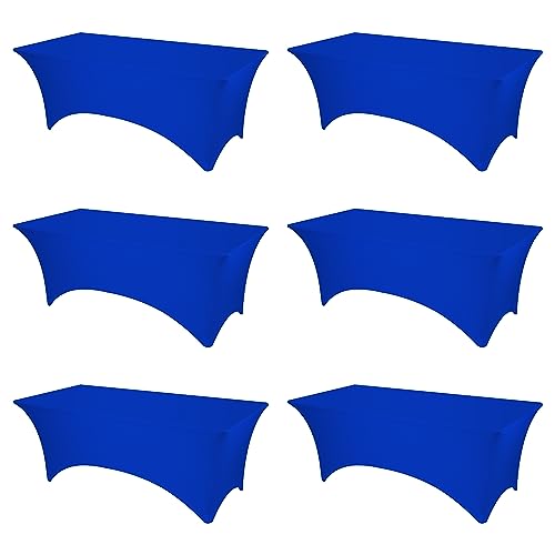 BRILLMAX 6 Pack Royal Blue Fitted Spandex Table Covers - 8ft Stretch Tablecloths for 8 Foot Rectangle Folding Cloths Rectangular Bulk Linen Fabric Elastic Wedding Reception Banquet Birthday Party