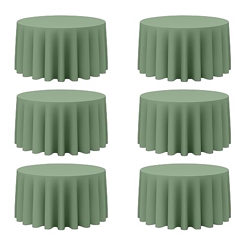 BRILLMAX 6 Pack Sage Green Round Tablecloths 120 Inch - Circle Bulk Linen Polyester Fabric Washable Table Cloth Cover for Wedding Reception Banquet Birthday Party Buffet Restaurant