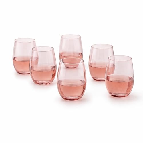 36 piece Stemless Unbreakable Crystal Clear Plastic Wine Glasses Set of 36 (12 Ounces - Pink)