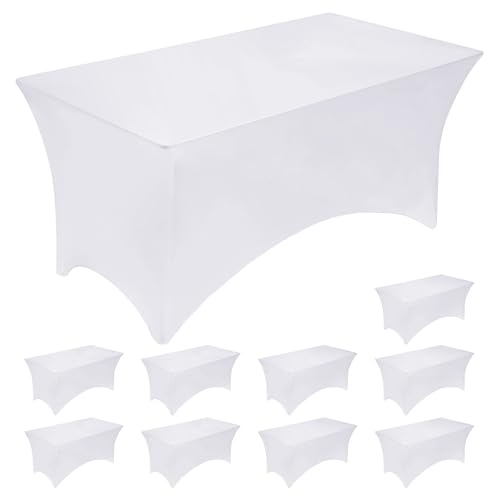 Fixwal 8FT Spandex Table Cover, 10 Pack Fitted Rectangular Stretch Tablecloth, Washable Patio Table Cover(White, 96Lx30Wx30H Inch)