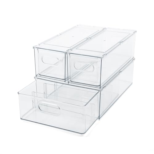 Clear Refrigerator Organizer Bins For Pantry Organization and Food Storage, Stackable Plastic Storage Bin With Pull-Out Drawer  Kitchen Containers, 3 Pack
