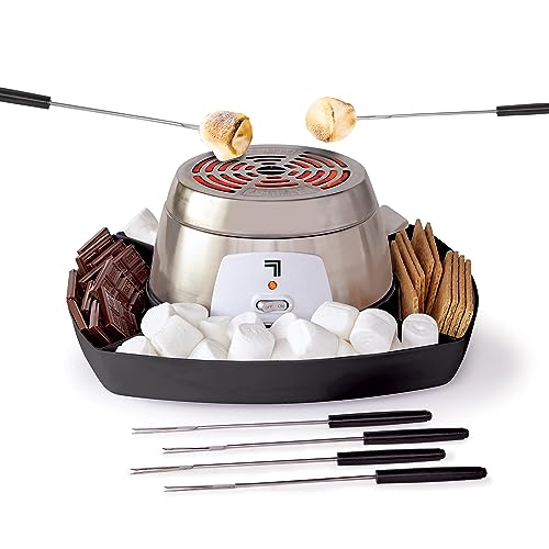 Sharper Image Electric Smores Maker  6 Marshmallow Roasting Sticks & Serving Tray Station| Indoor Smores Kit| Kids & Family Party Activity| Kitchen Gadget| Movie Night, Sleepover, Housewarming Gift